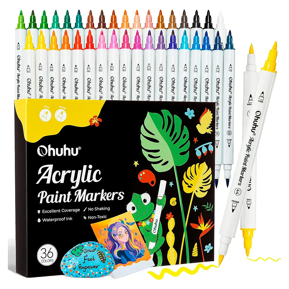 MARCADORES ACRÍLICOS OHUHU 36 COLORES (PINCEL Y FINA) 1