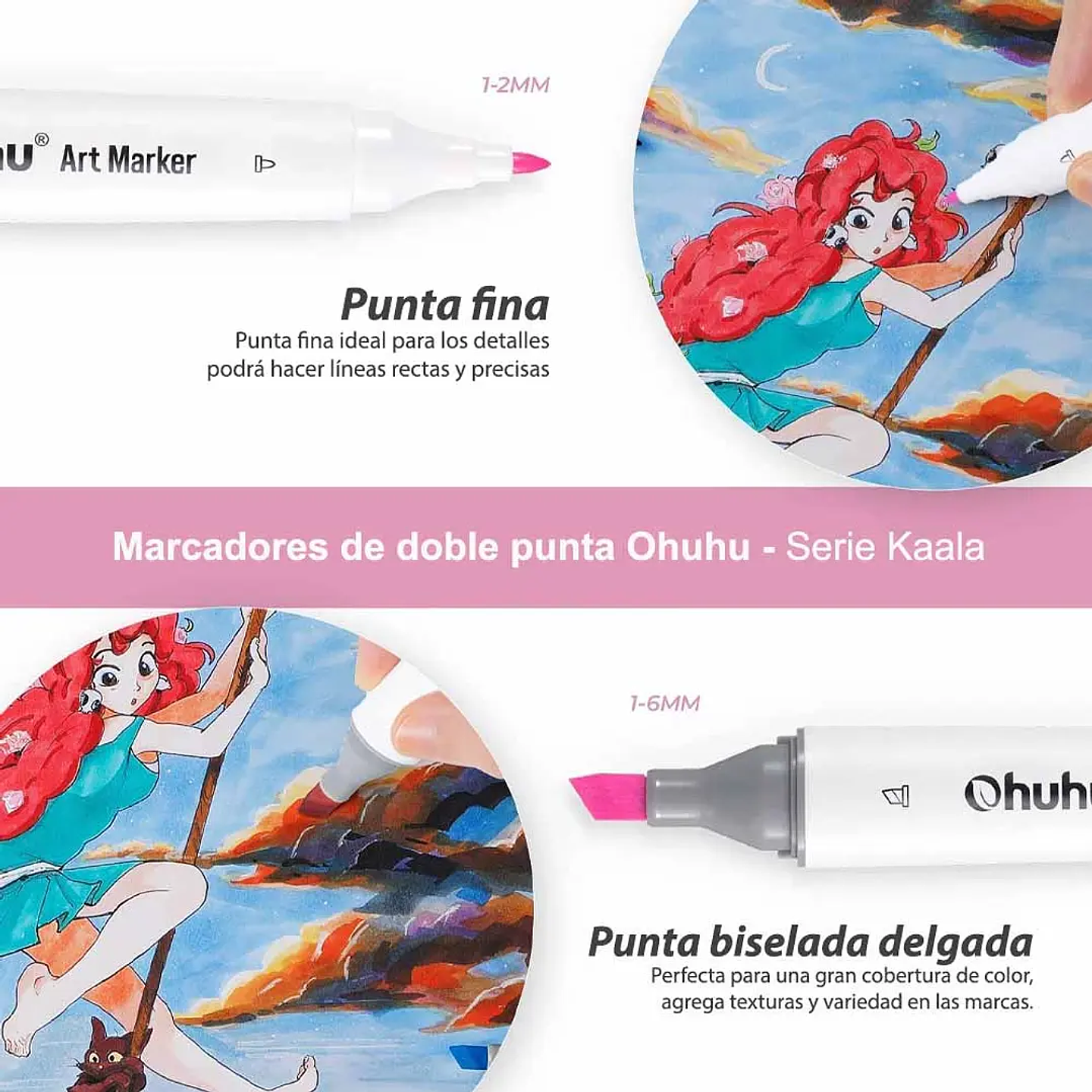 OHUHU 60 MARCADORES + 1 BLENDER FINA & BISELADA DELGADO  6