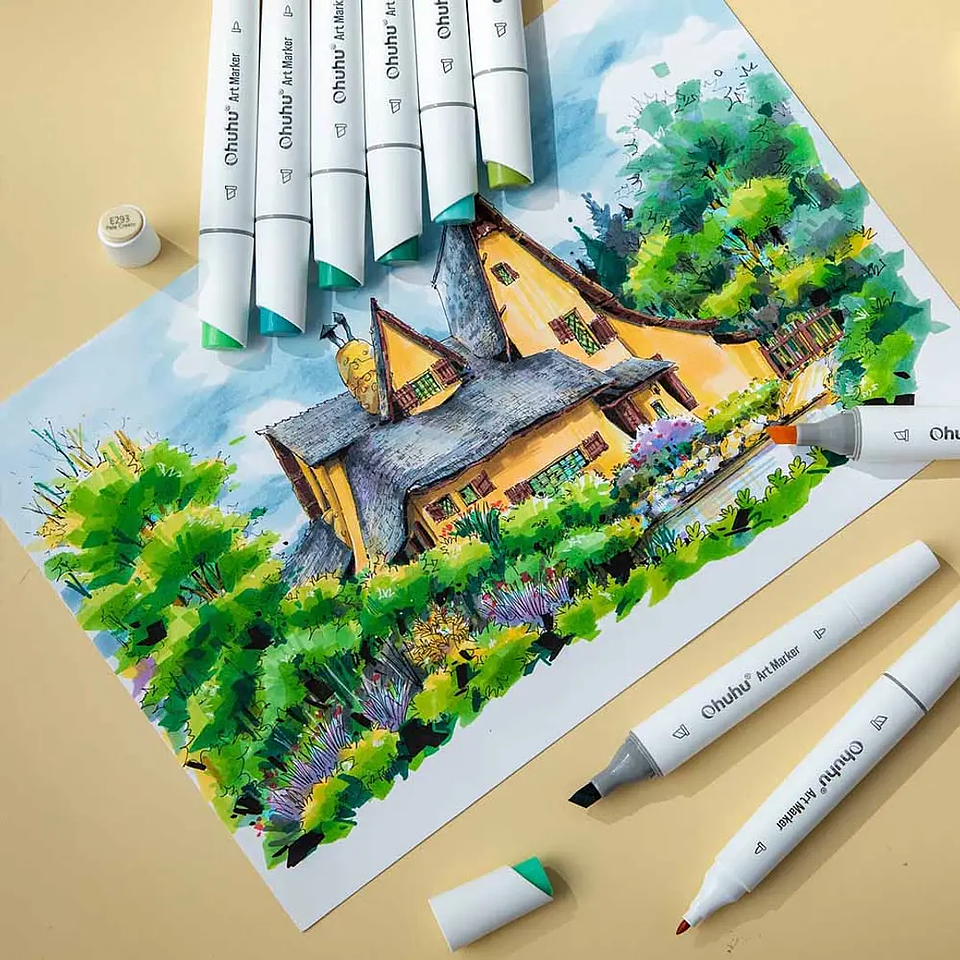 OHUHU 60 MARCADORES + 1 BLENDER FINA & BISELADA DELGADO  6