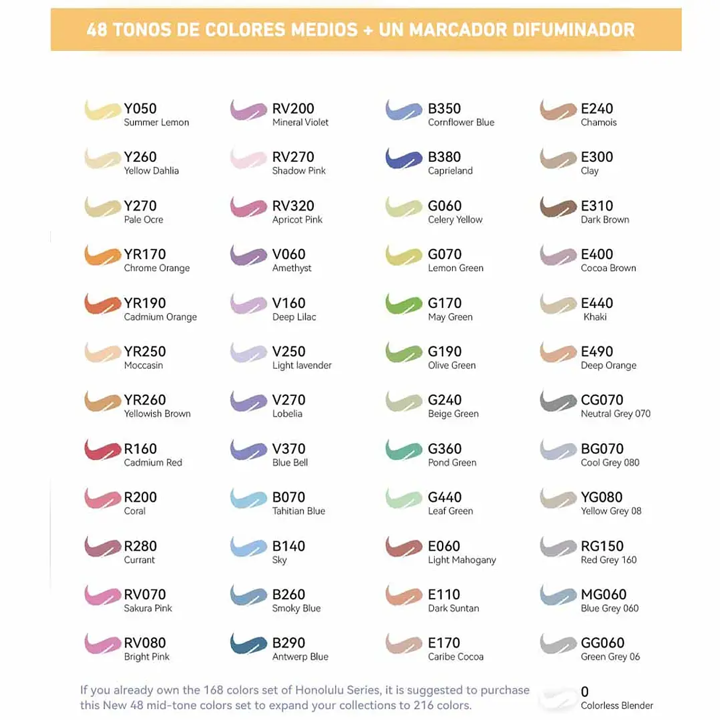 OHUHU 48 MARCADORES MID-TONE + 1 BLENDER PINCEL Y BISELADA  5