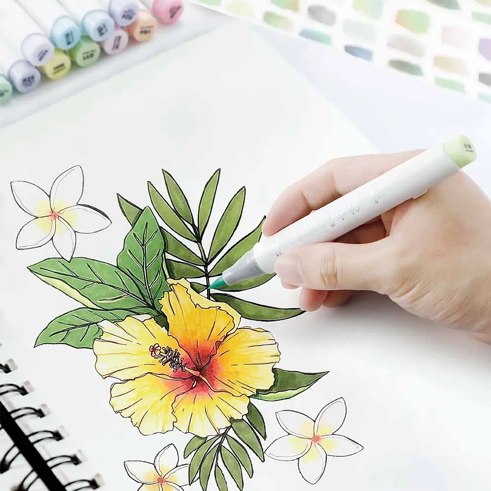 OHUHU 96 MARCADORES PASTEL  PINCEL Y BISELADA  4