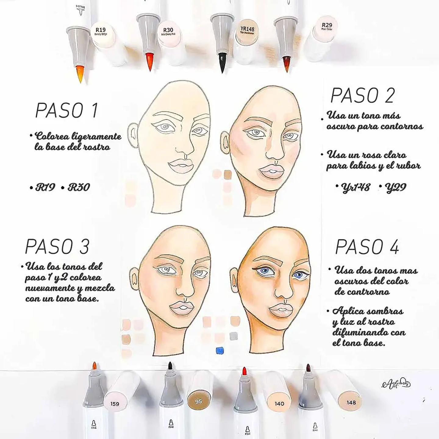 OHUHU 24 MARCADORES TONOS PIEL + 1 BLENDER PINCEL Y FINA 8