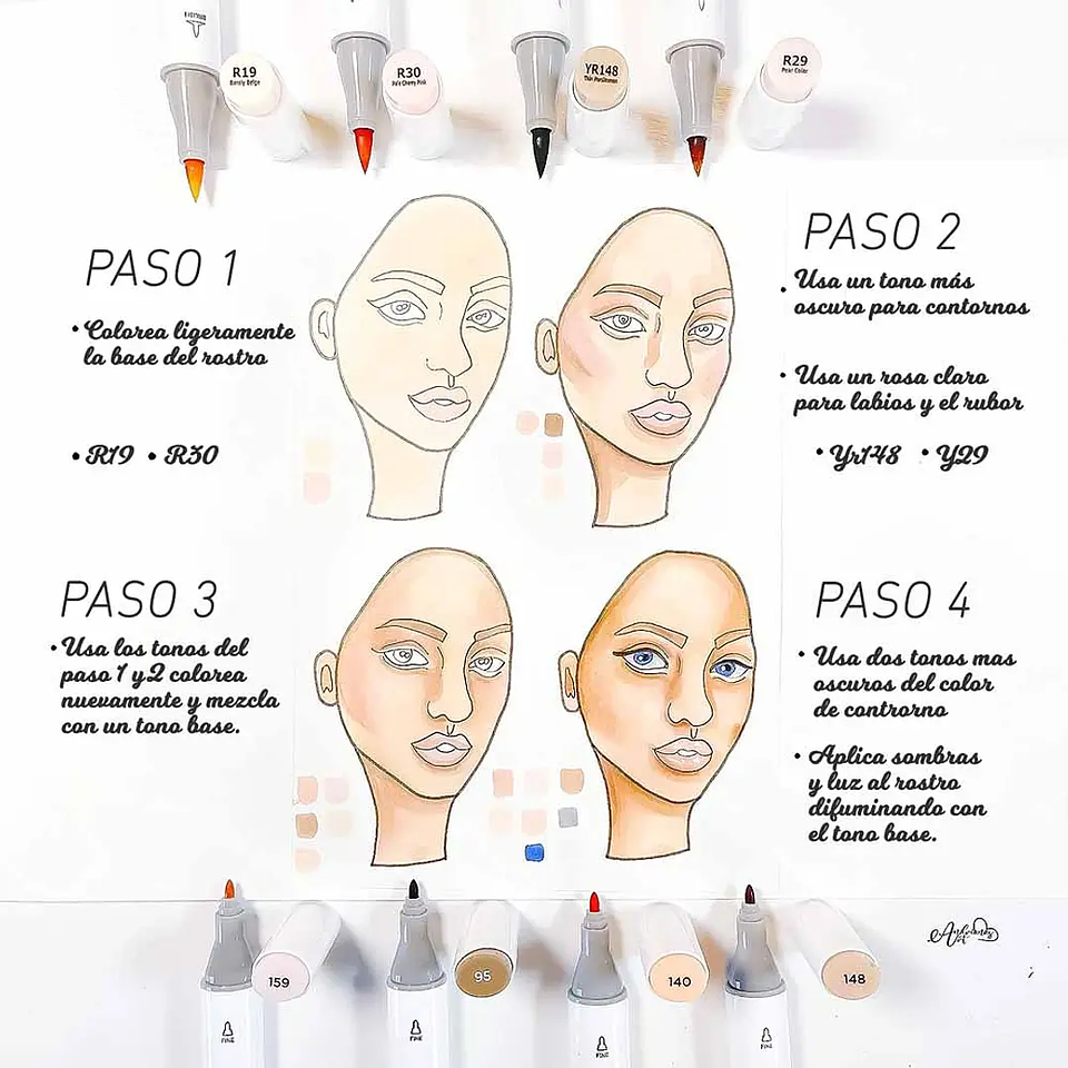 OHUHU 24 MARCADORES TONOS PIEL + 1 BLENDER PINCEL Y FINA 8