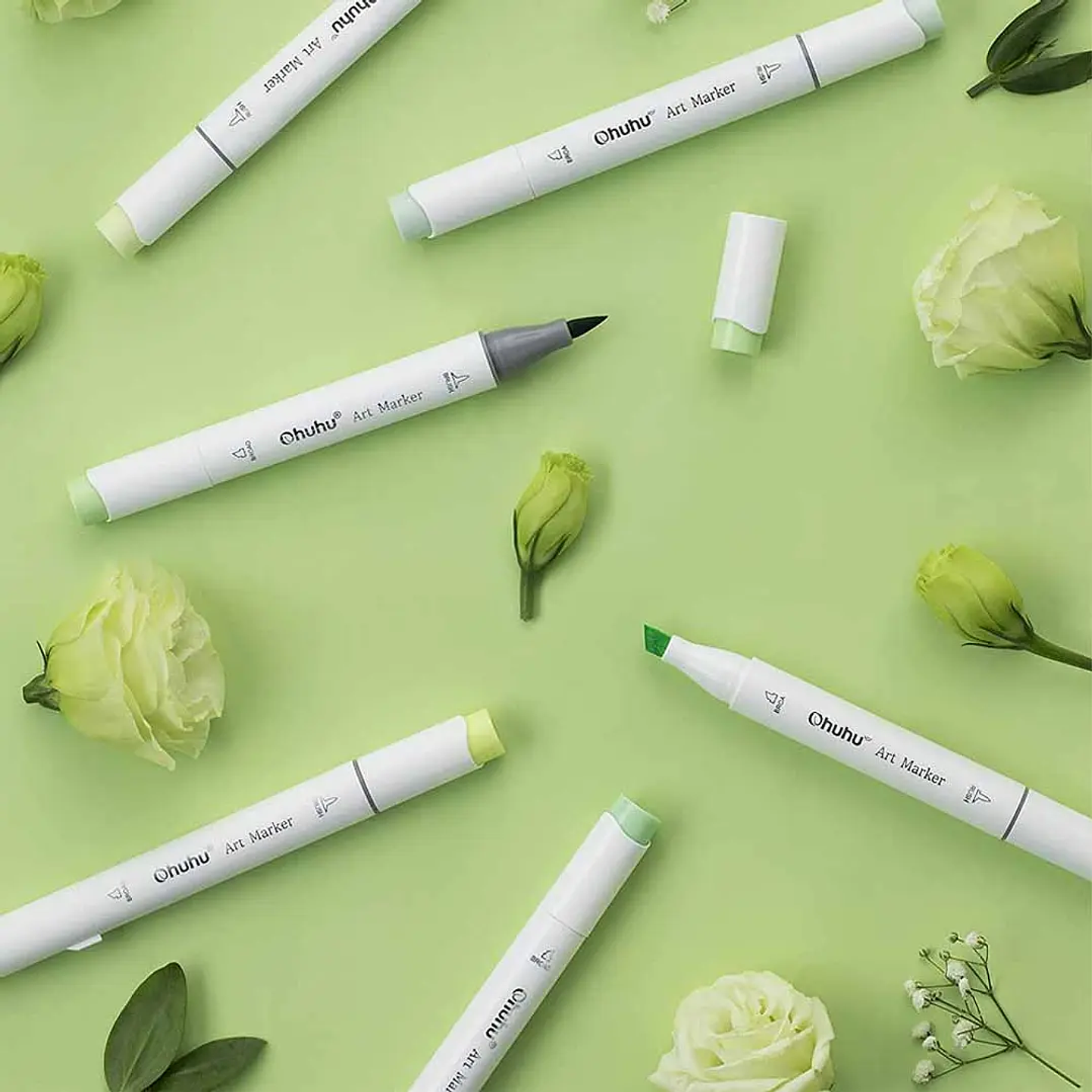 OHUHU 48 MARCADORES NUEVOS PASTEL PINCEL Y BISELADA  4