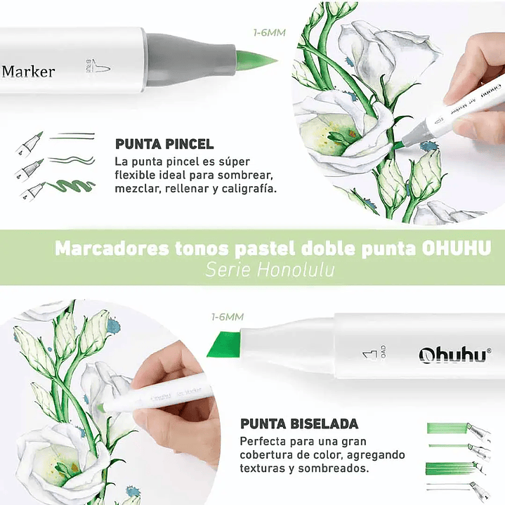 OHUHU 48 MARCADORES NUEVOS PASTEL PINCEL Y BISELADA  8