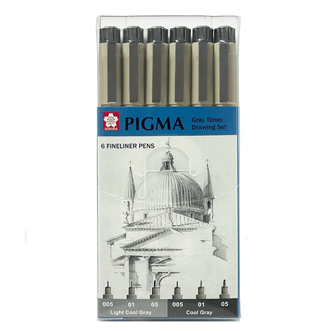 SET DE TIRALÍNEA PIGMA MICRON SAKURA 6 GRISES FRIOS