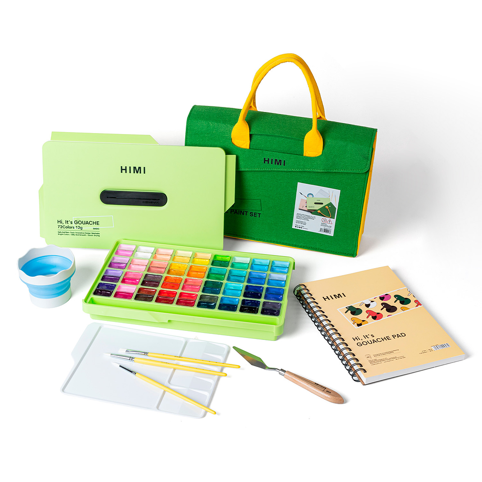HIMI SET GOUACHE 72 COLORES 12G CON MALETÍN + 6 ACCESORIOS  1