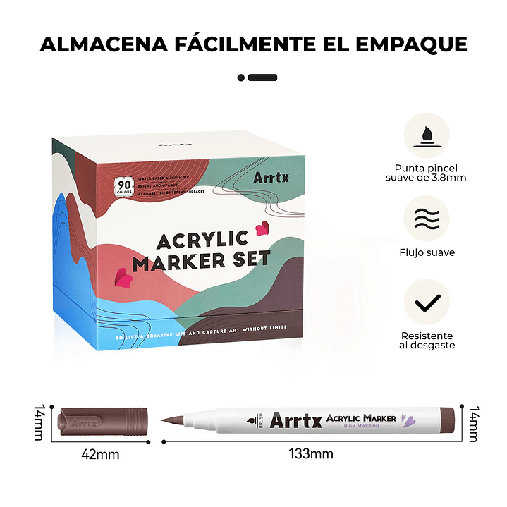 ARRTX MARCADORES DE ACRÍLICO 90 COLORES (PUNTA PINCEL) 2