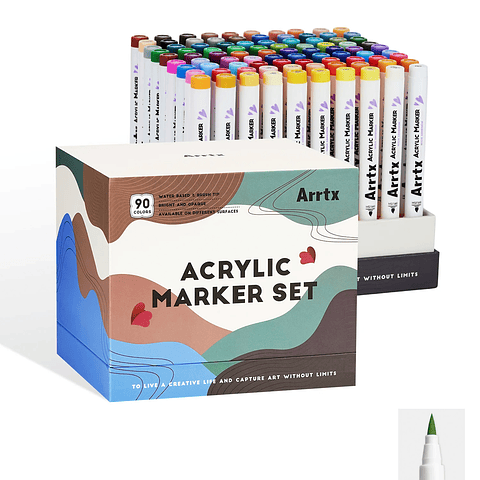 ARRTX MARCADORES DE ACRÍLICO 90 COLORES (PUNTA PINCEL)