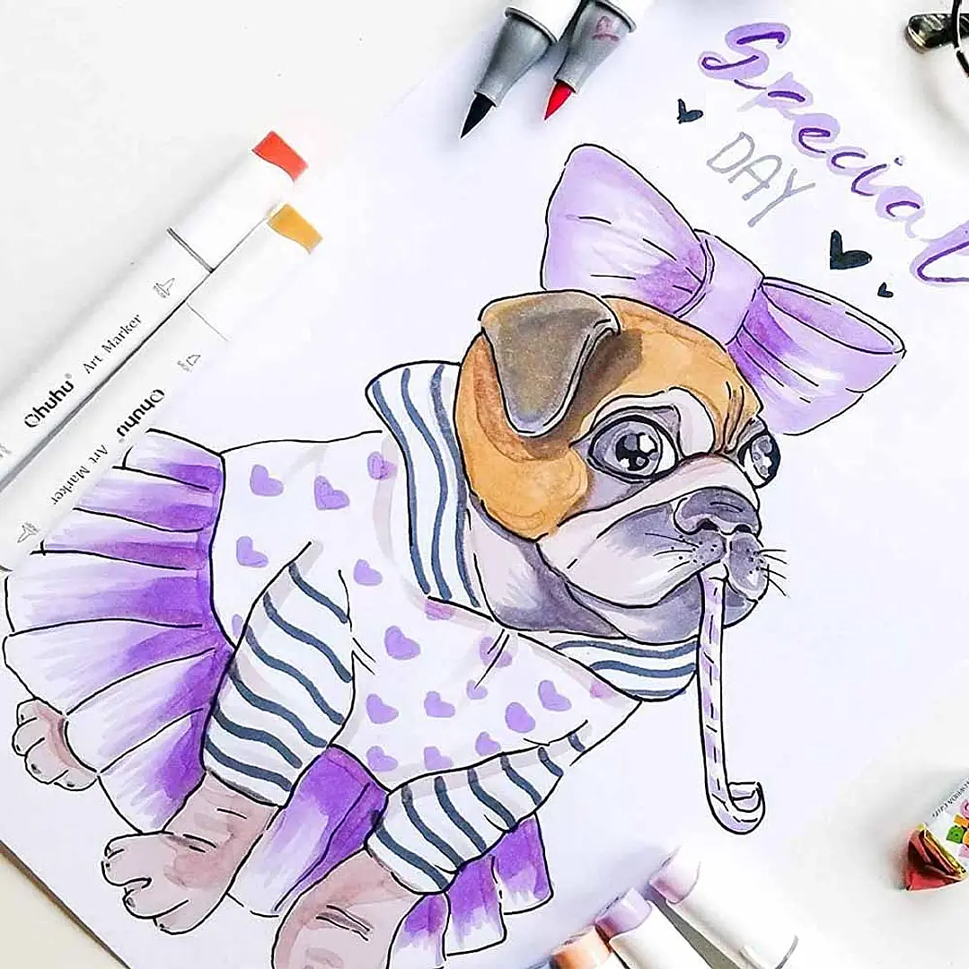 OHUHU 48 MARCADORES DE ALCOHOL PASTEL PINCEL Y FINA  7