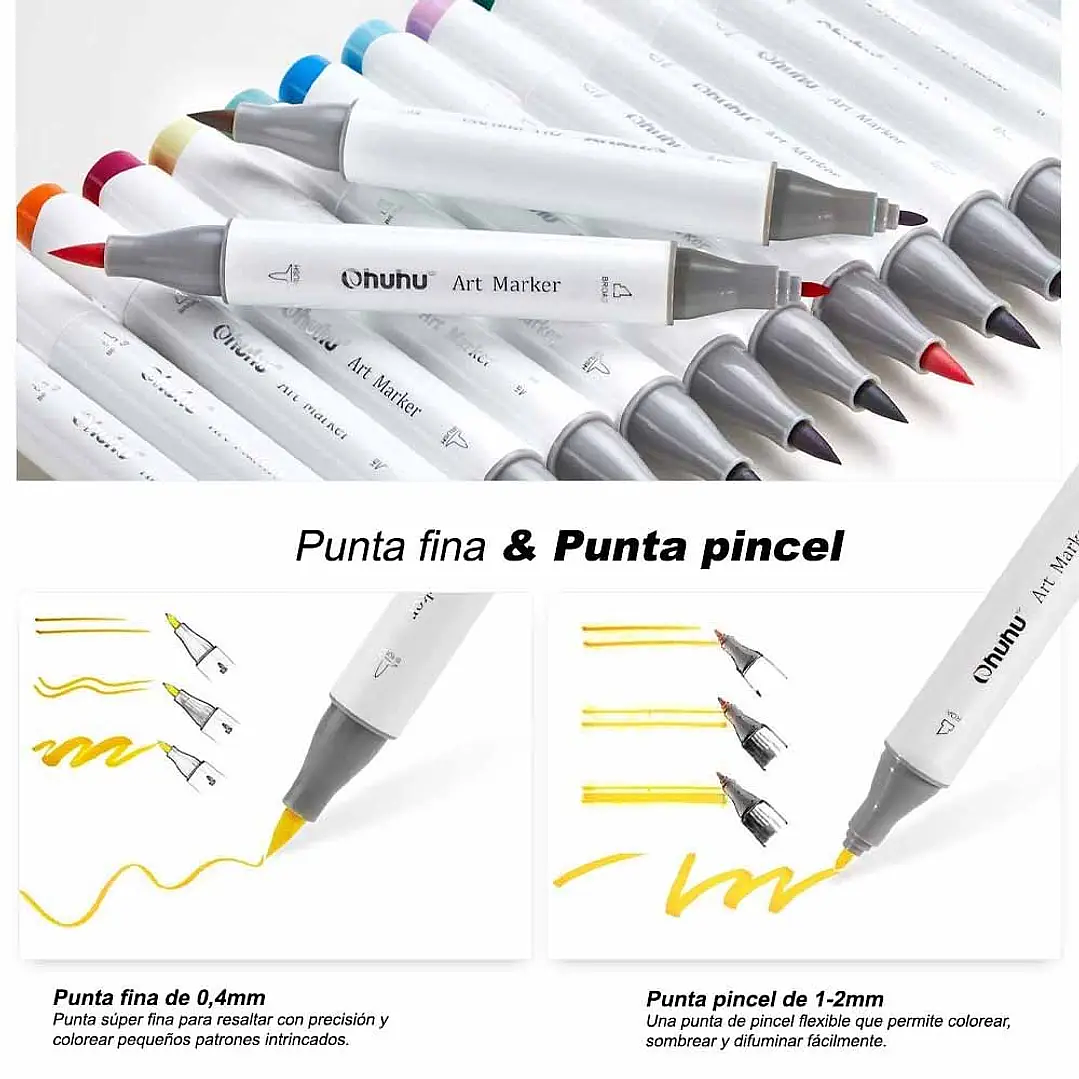 OHUHU 48 MARCADORES DE ALCOHOL + 1 BLENDER PINCEL Y FINA  5