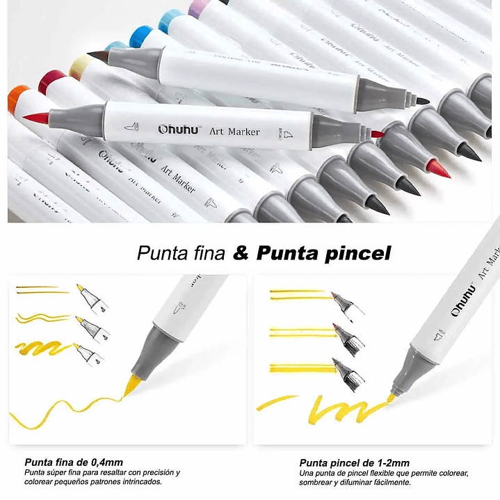 OHUHU 48 MARCADORES DE ALCOHOL + 1 BLENDER PINCEL Y FINA  5