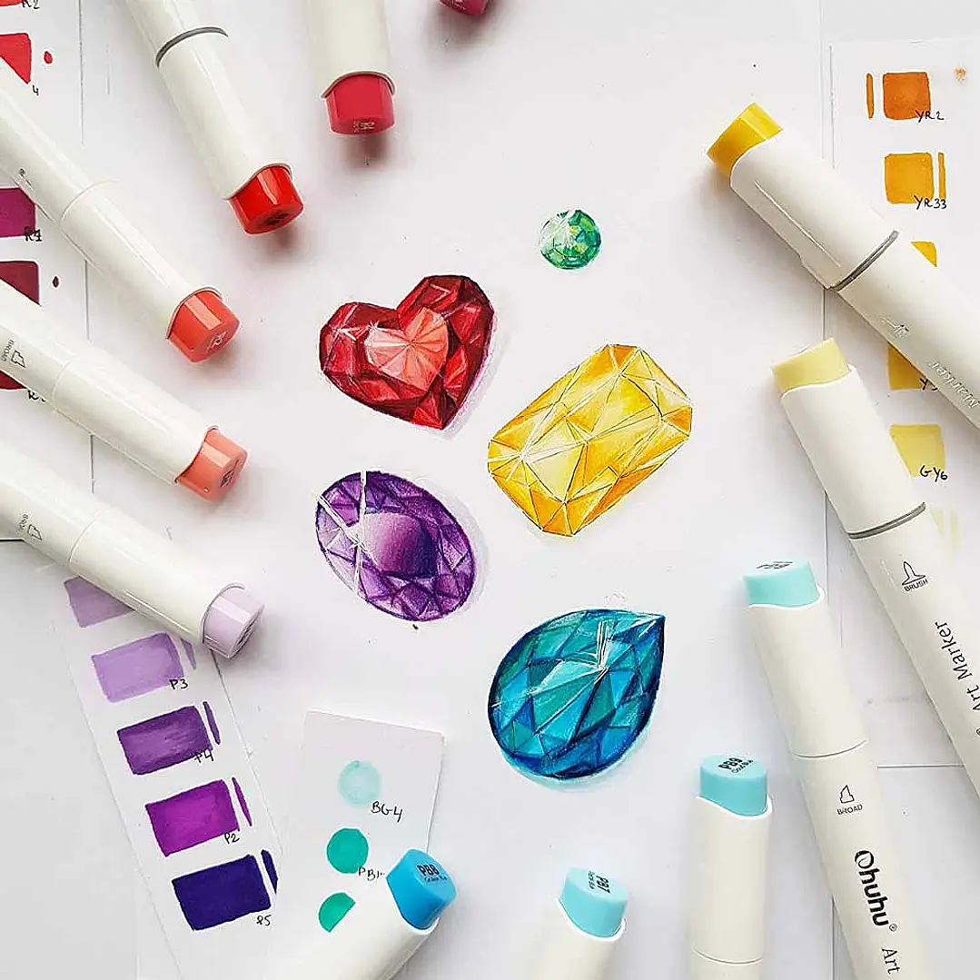 OHUHU 48 MARCADORES DE ALCOHOL + 1 BLENDER PINCEL Y FINA  7