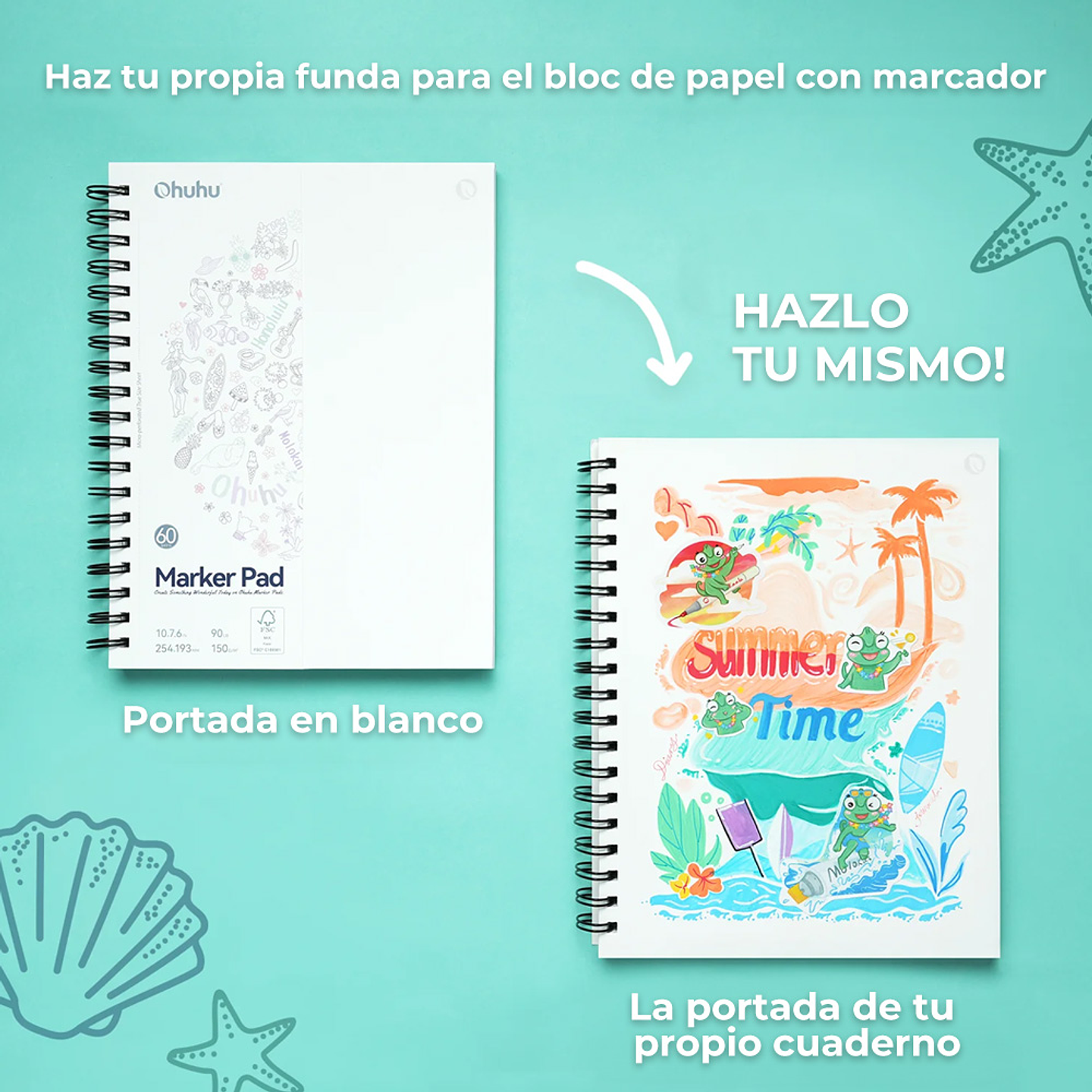 OHUHU BLOCK PARA MARCADORES CON ANILLADO EN ESPIRAL (25.4 X 19.3CM 60 HOJAS 150G) 2