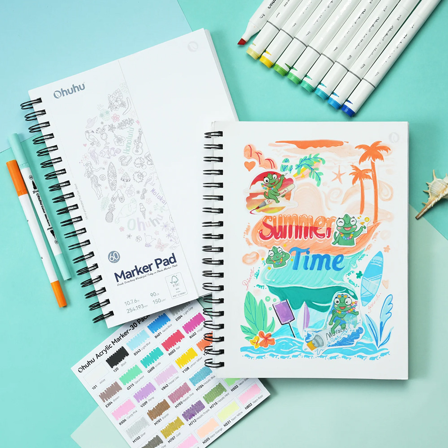 OHUHU BLOCK PARA MARCADORES CON ANILLADO EN ESPIRAL (25.4 X 19.3CM 60 HOJAS 150G) 5