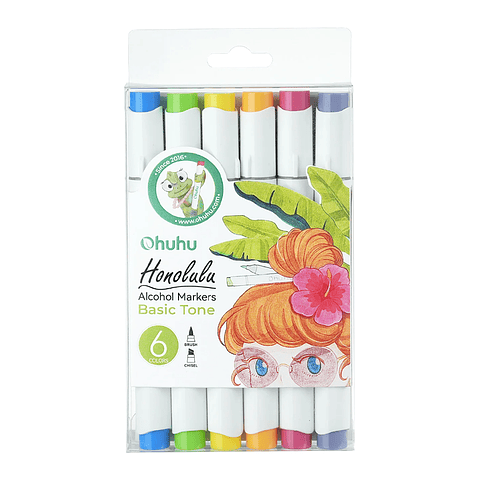 OHUHU HONOLULU MARCADORES ALCOHOL DE DOBLE PUNTA 6 C (BÁSICOS) 