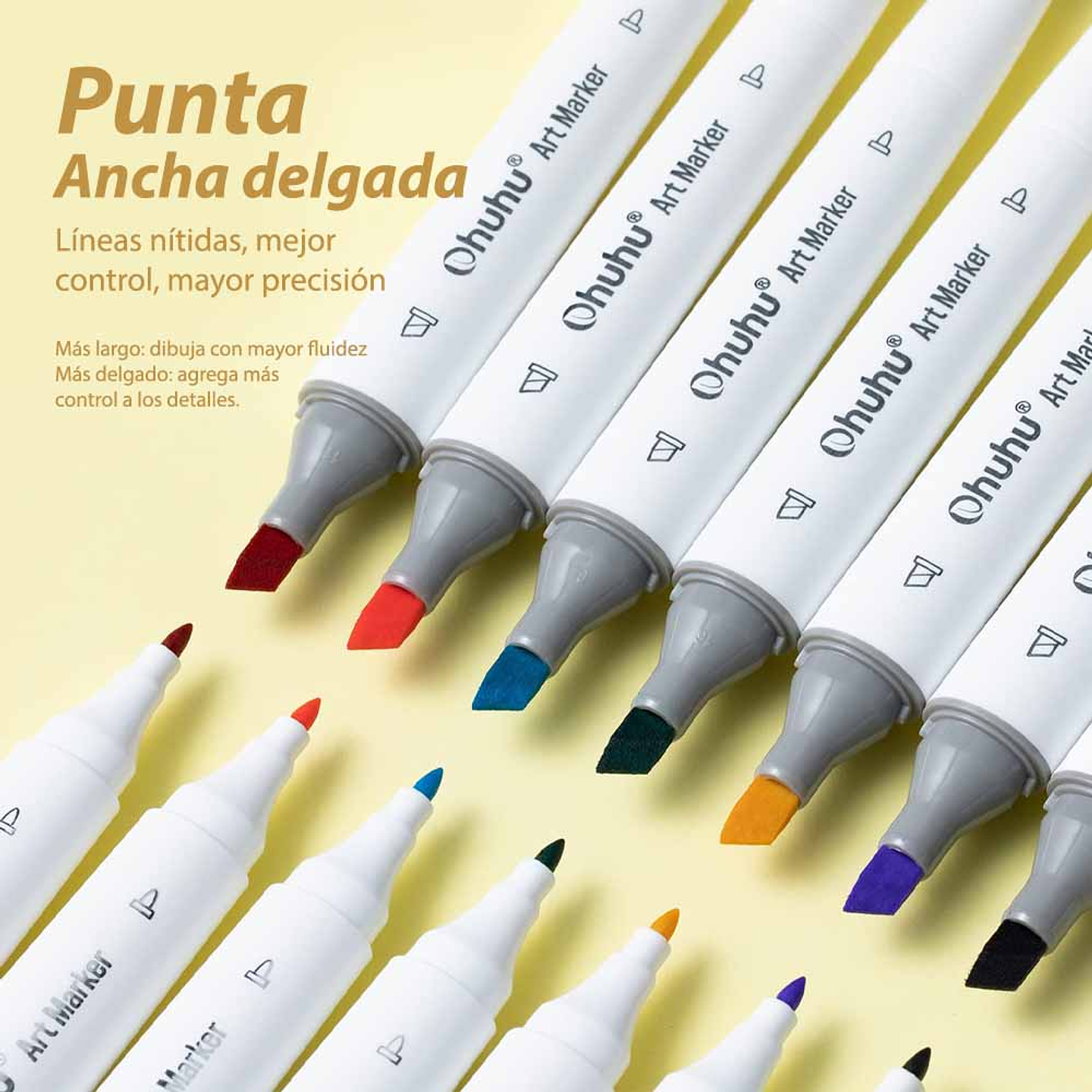 OHUHU 24 MARCADORES COLORES DE ALCOHOL + 1 BLENDER FINA & BISELADA DELGADO (TONOS BASICOS)  3