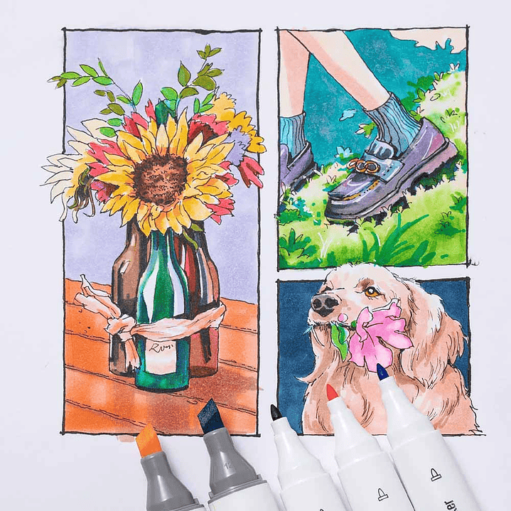 OHUHU 24 MARCADORES COLORES DE ALCOHOL + 1 BLENDER FINA & BISELADA DELGADO (TONOS BASICOS)  4