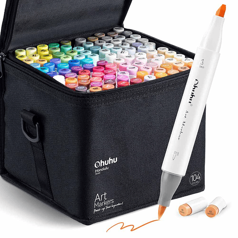 OHUHU 104 MARCADORES DE ALCOHOL + 1 BLENDER PINCEL Y BISELADA 