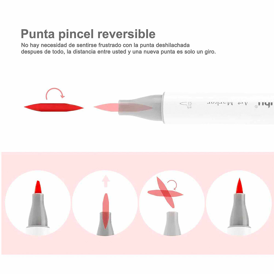 OHUHU 60 MARCADORES DE ALCOHOL + 1 BLENDER PINCEL Y BISELADA (TONOS BASICOS)  4