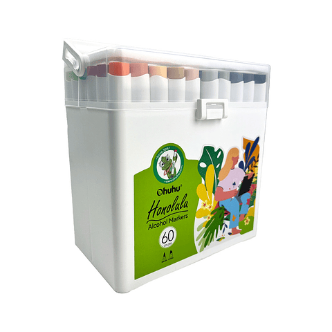 OHUHU 60 MARCADORES DE ALCOHOL + 1 BLENDER PINCEL Y BISELADA (TONOS BASICOS) 