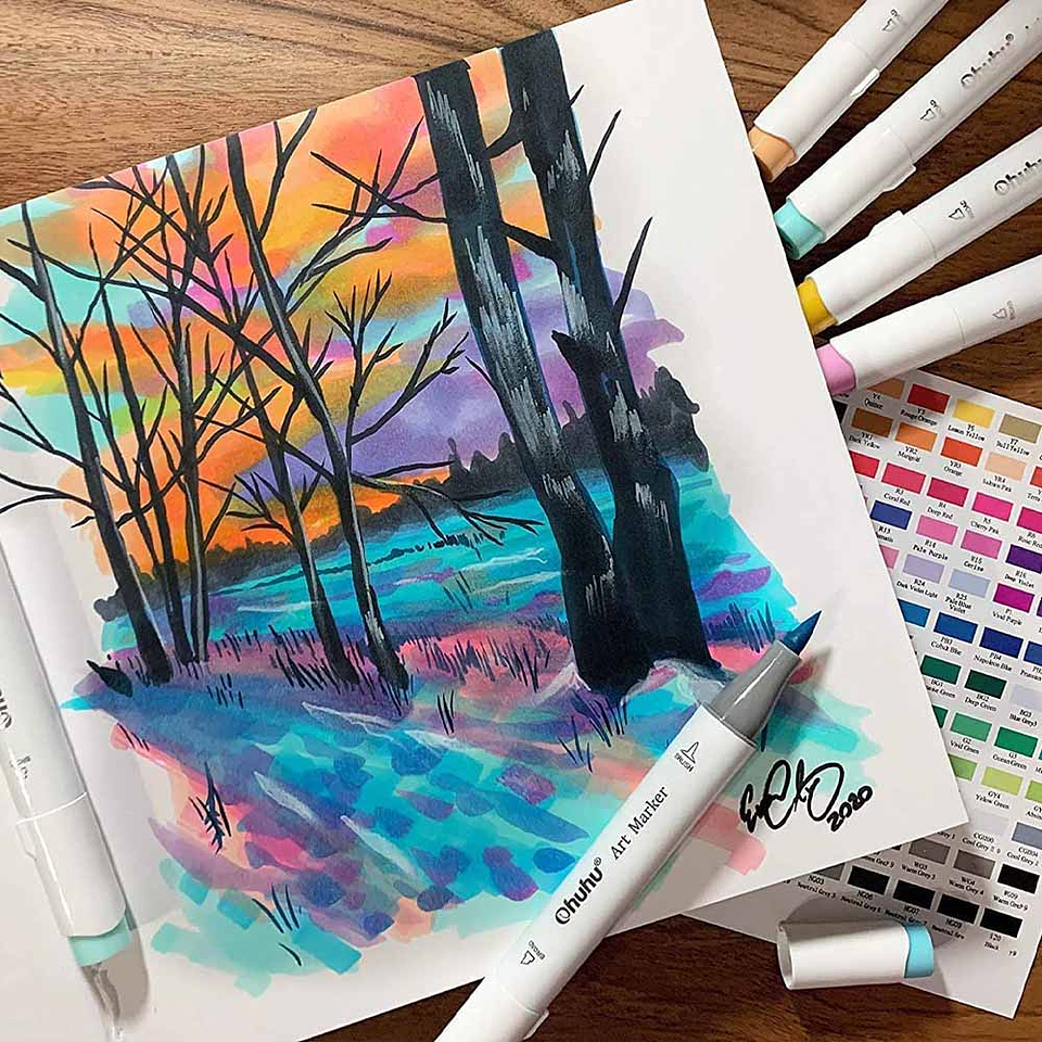 OHUHU 72 MARCADORES DE ALCOHOL + 1 BLENDER.  PINCEL & FINA  8