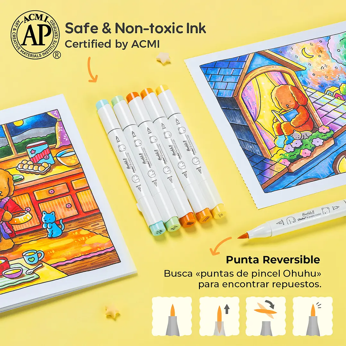 MARCADORES OHUHU 48 COLORES HONOLULU B (PINCEL Y PUNTA FINA) X BOBBIE GOODS 5