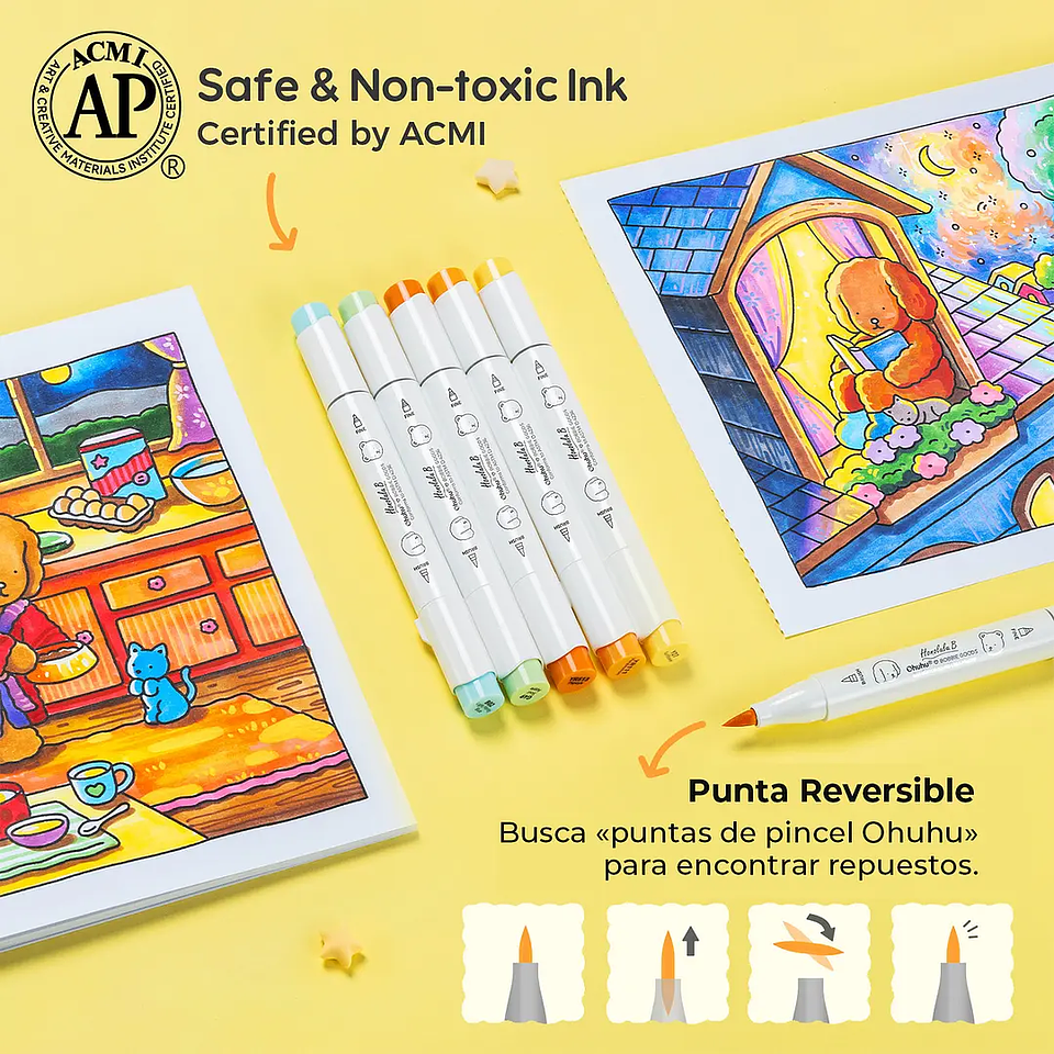 MARCADORES OHUHU 48 COLORES HONOLULU B (PINCEL Y PUNTA FINA) X BOBBIE GOODS 5