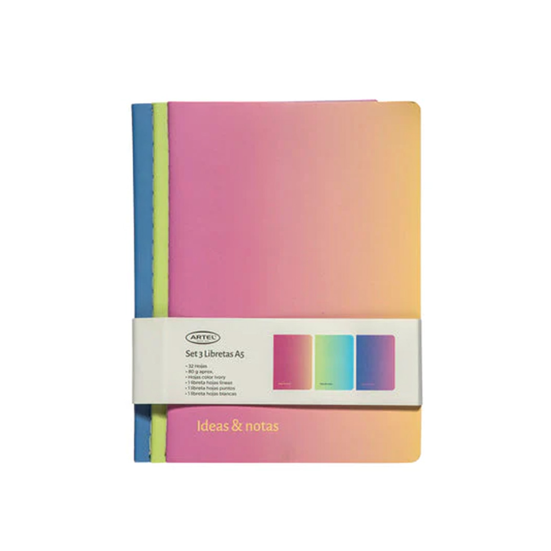 SET 3 LIBRETAS A5 PASTEL DEGRADE  1