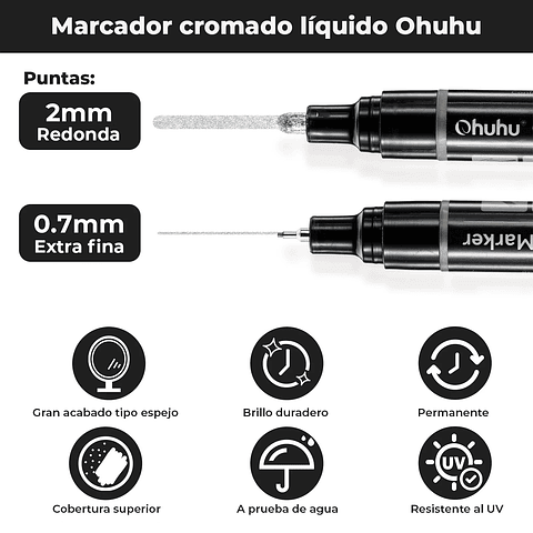 MARCADOR PERMANENTE CROMADO PLATEADO OHUHU DOBLE PUNTA 