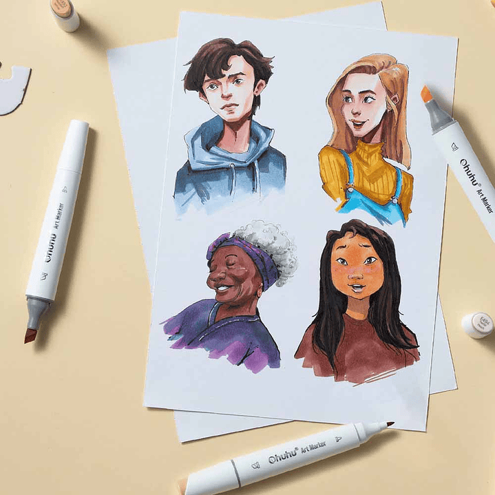 OHUHU 24 MARCADORES PIEL DE ALCOHOL + 1 BLENDER FINA Y BISELADA DELGADO  8