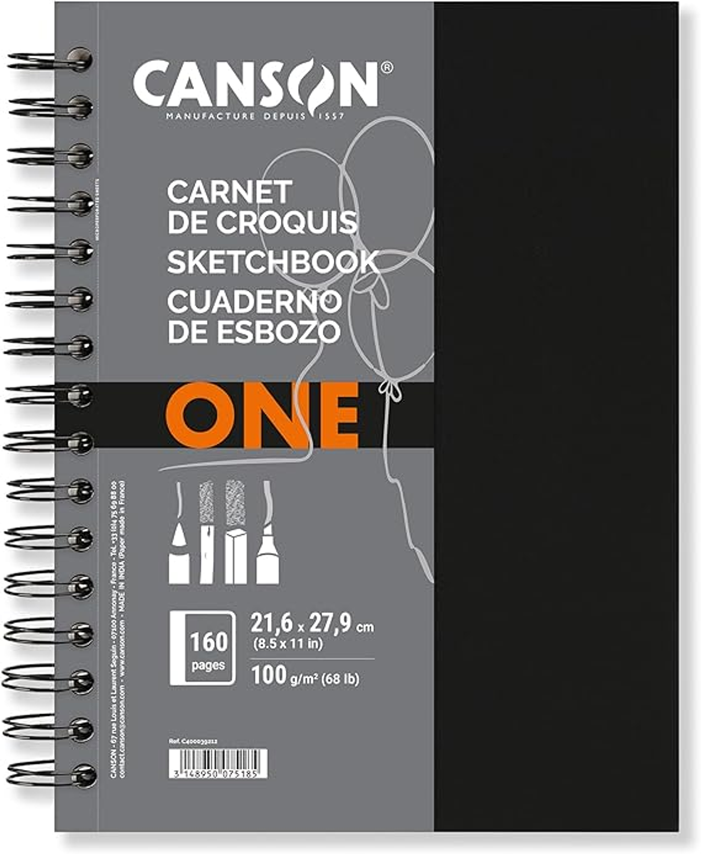 BLOCK CON ESPIRAL CANSON ARTBOOK ONE 21,6X27,9 CM 100 GR 160P 1
