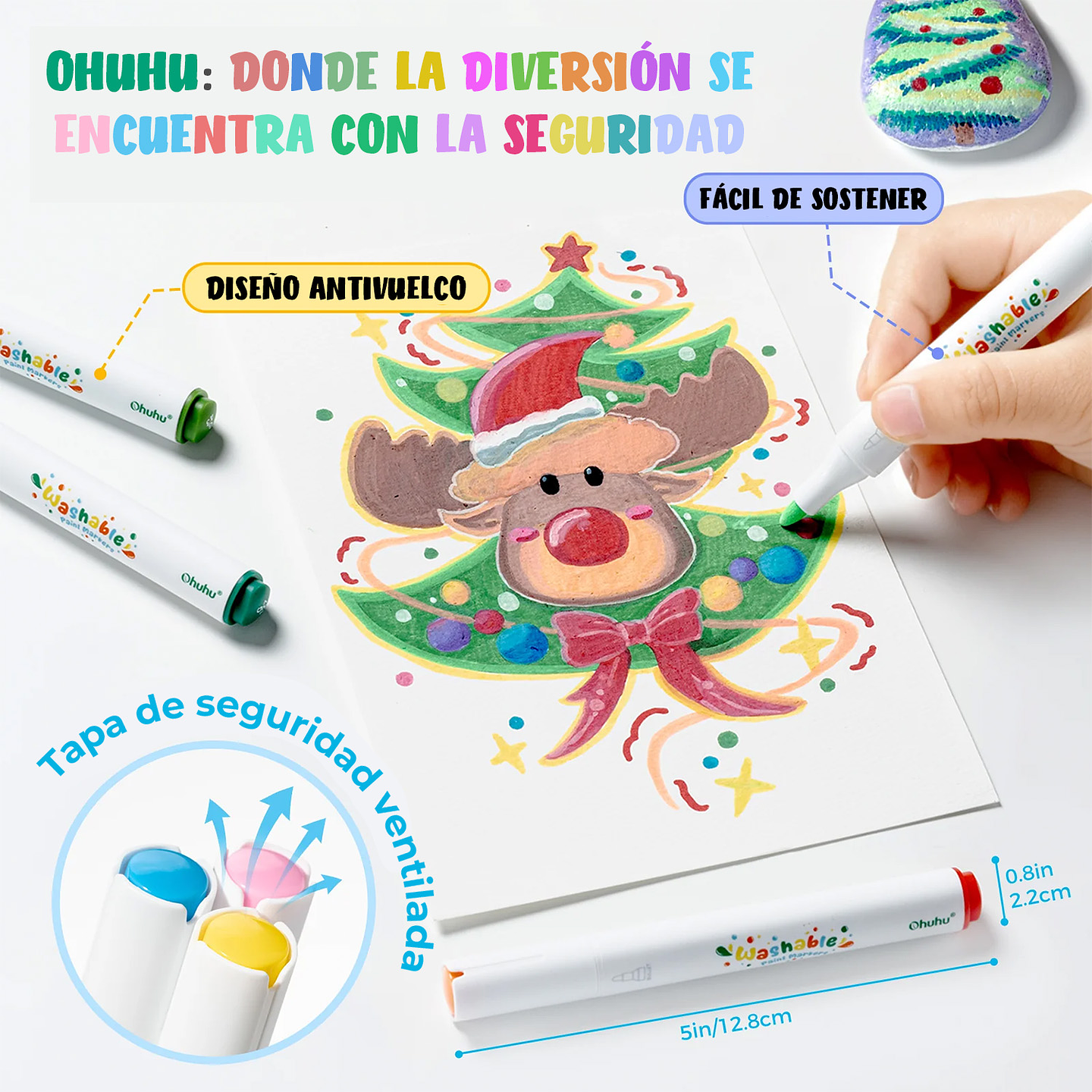 OHUHU 24 MARCADORES ACRÍLICOS LAVABLES PARA NIÑOS PUNTA BALA  7