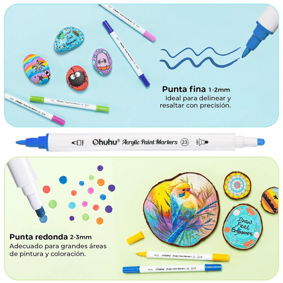 OHUHU 72 MARCADORES ACRÍLICOS AKAKA PUNTAS FINA & PUNTOS 3