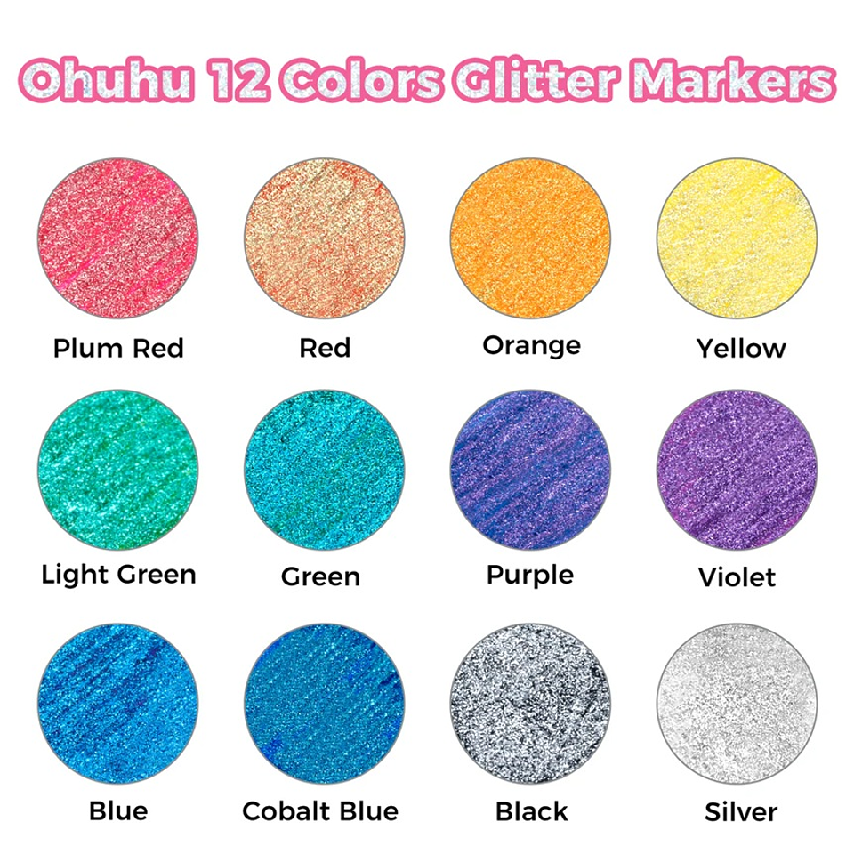 OHUHU MARCADORES GLITTER METÁLICOS CON PURPURINA PUNTA PINCEL 3MM  3