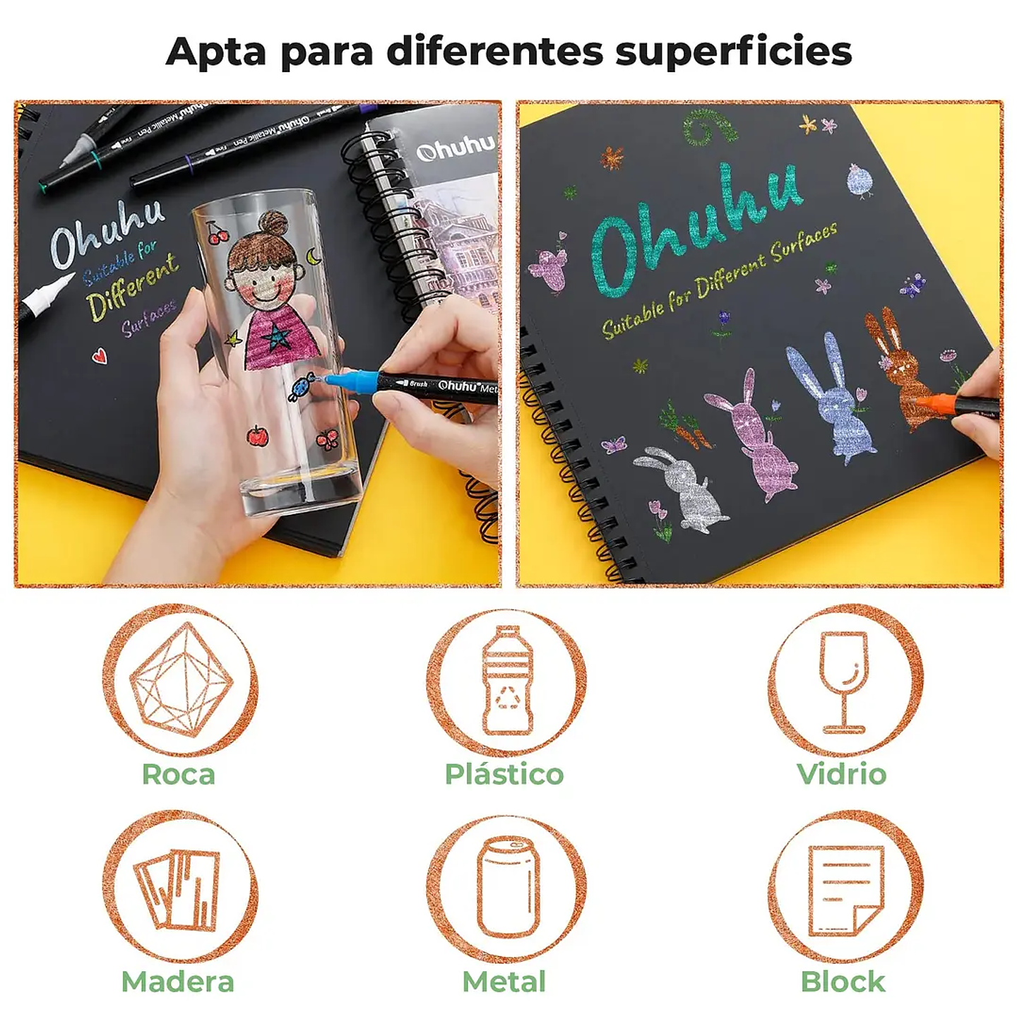 OHUHU 24 MARCADORES METALIZADOS A BASE DE AGUA PINCEL Y FINA  4