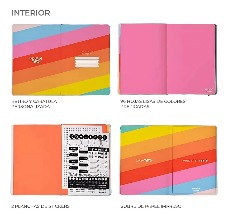 MOOVING LIBRETA NOTES A5 HOJAS DE COLORES TAPA DURA RAINBOW  2