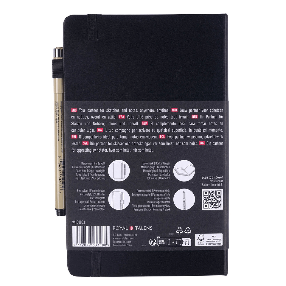 SKETCHBOOK SAKURA 80 HOJAS PAPEL CREMA (13X21CM) 140 GR + ROTULADOR PIGMA MICRON PN  4