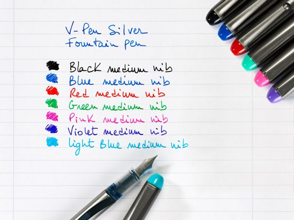 PLUMA PILOT V PEN SILVER DESECHABLE AZUL  3