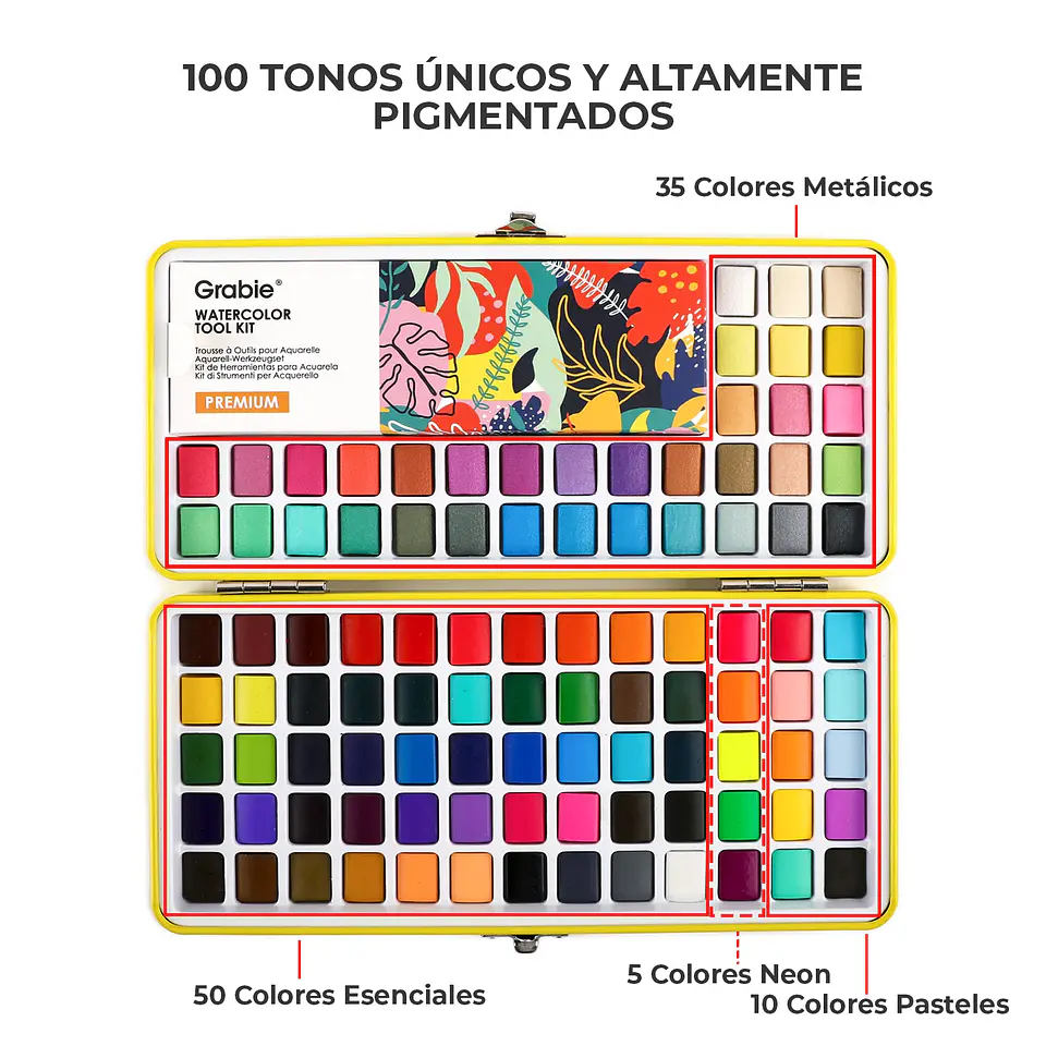 SET DE ACUARELAS PREMIUM TODO EN UNO DE 100 COLORES  4