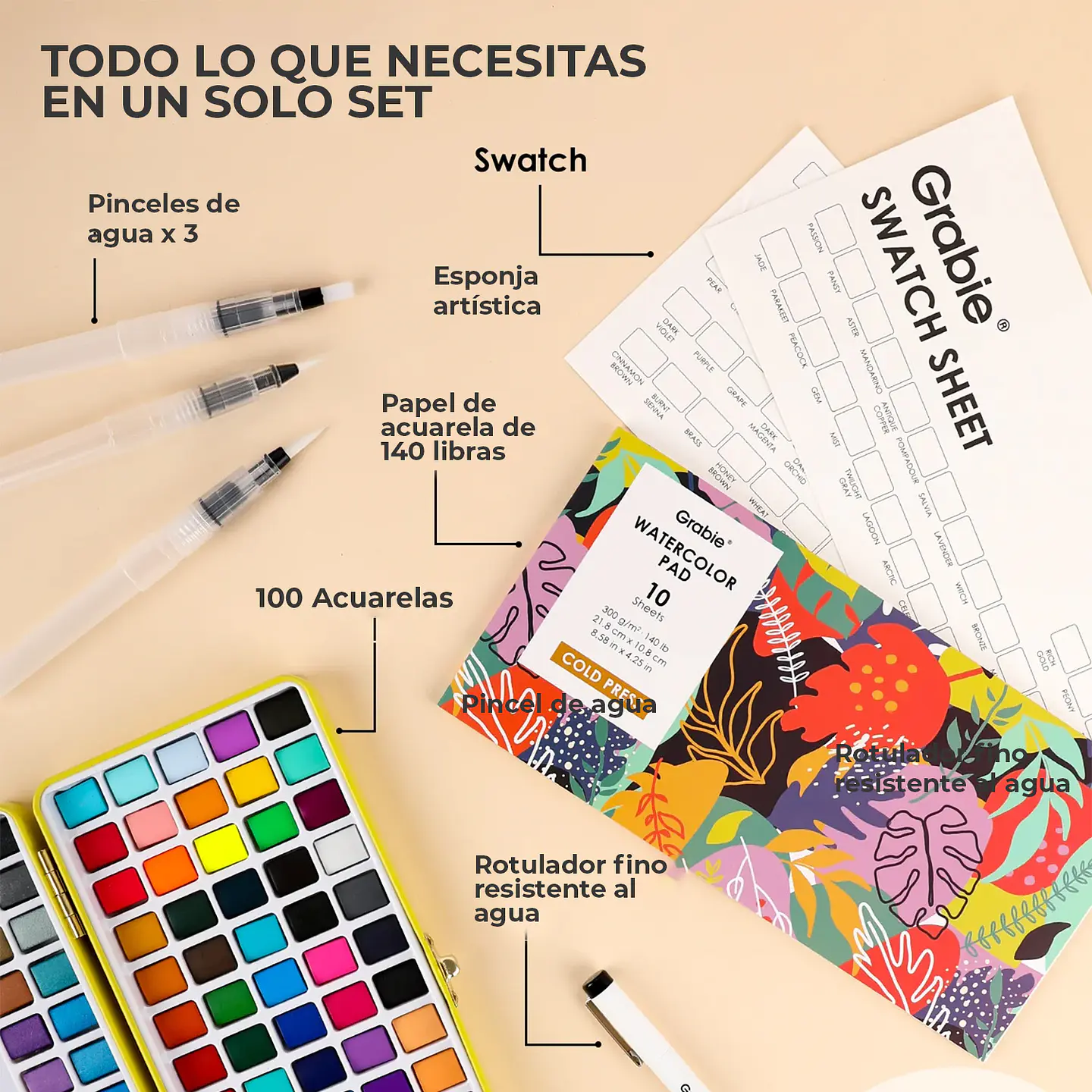 SET DE ACUARELAS PREMIUM TODO EN UNO DE 100 COLORES  7