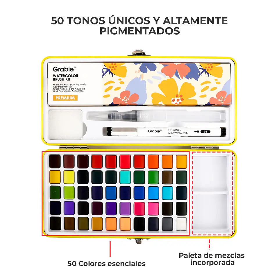 SET DE ACUARELAS PREMIUM TODO EN UNO DE 50 COLORES  4