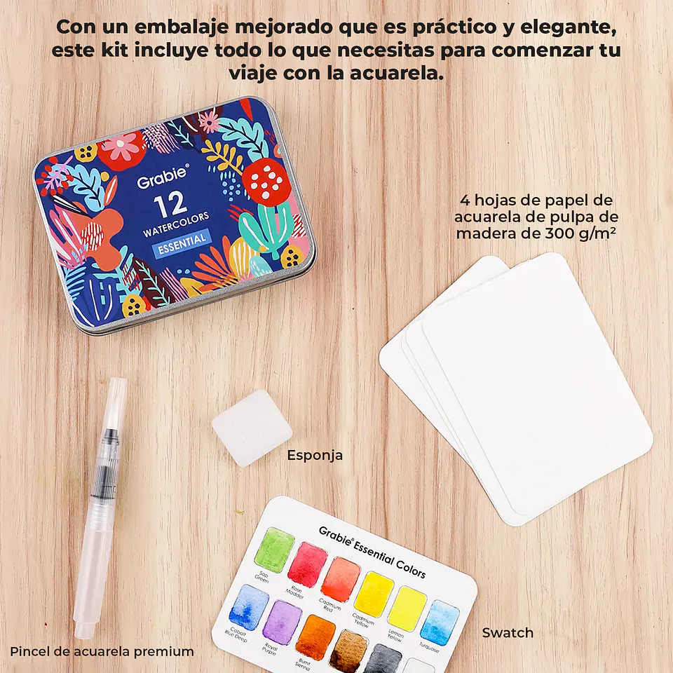 SET ACUARELA BOLSILLO 12 ESSENTIAL COLORS  + PINCEL  6
