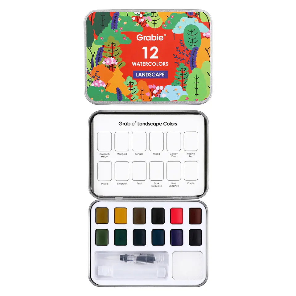 SET ACUARELA BOLSILLO 12 COLORES PAISAJE + PINCEL 1