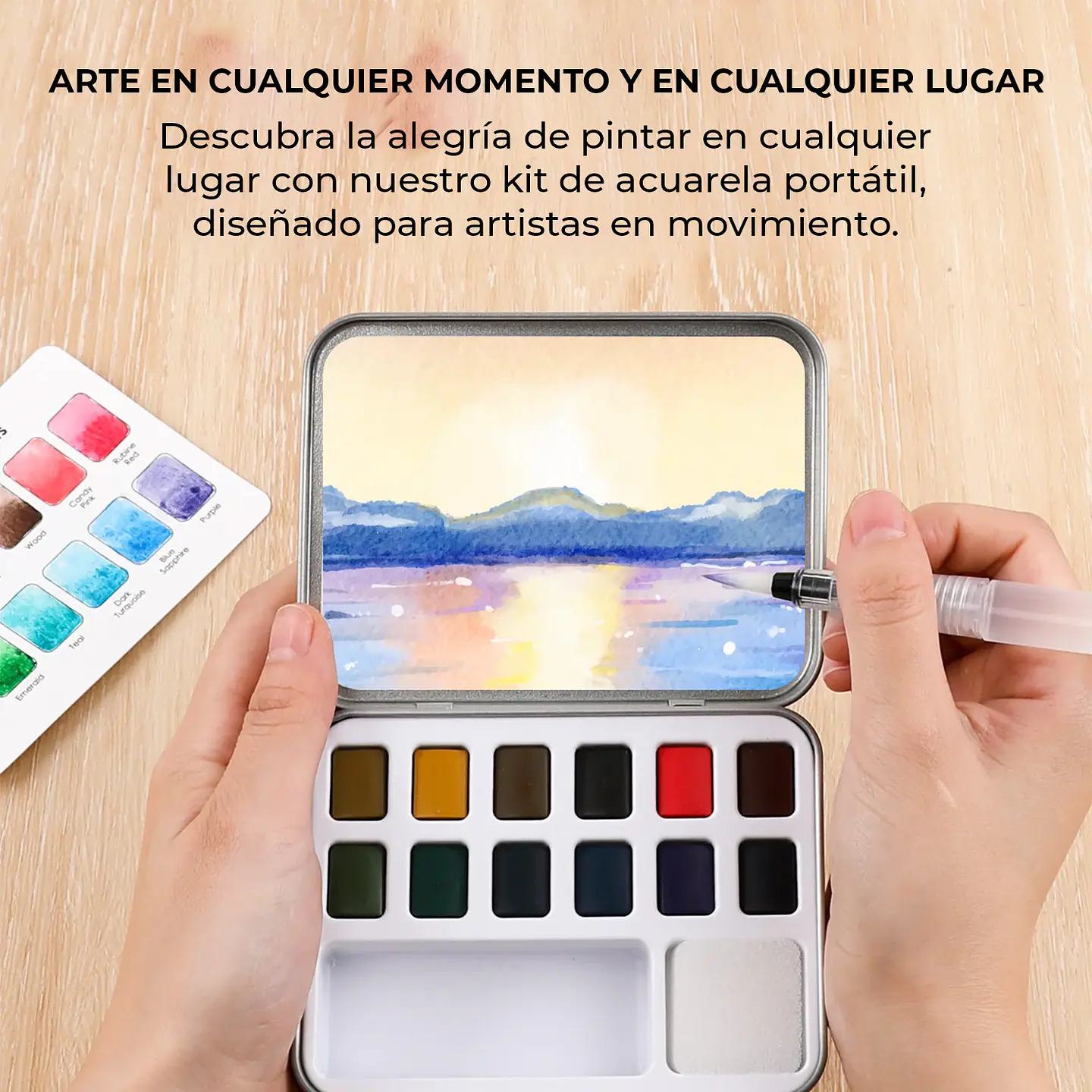 SET ACUARELA BOLSILLO 12 COLORES PAISAJE + PINCEL 4