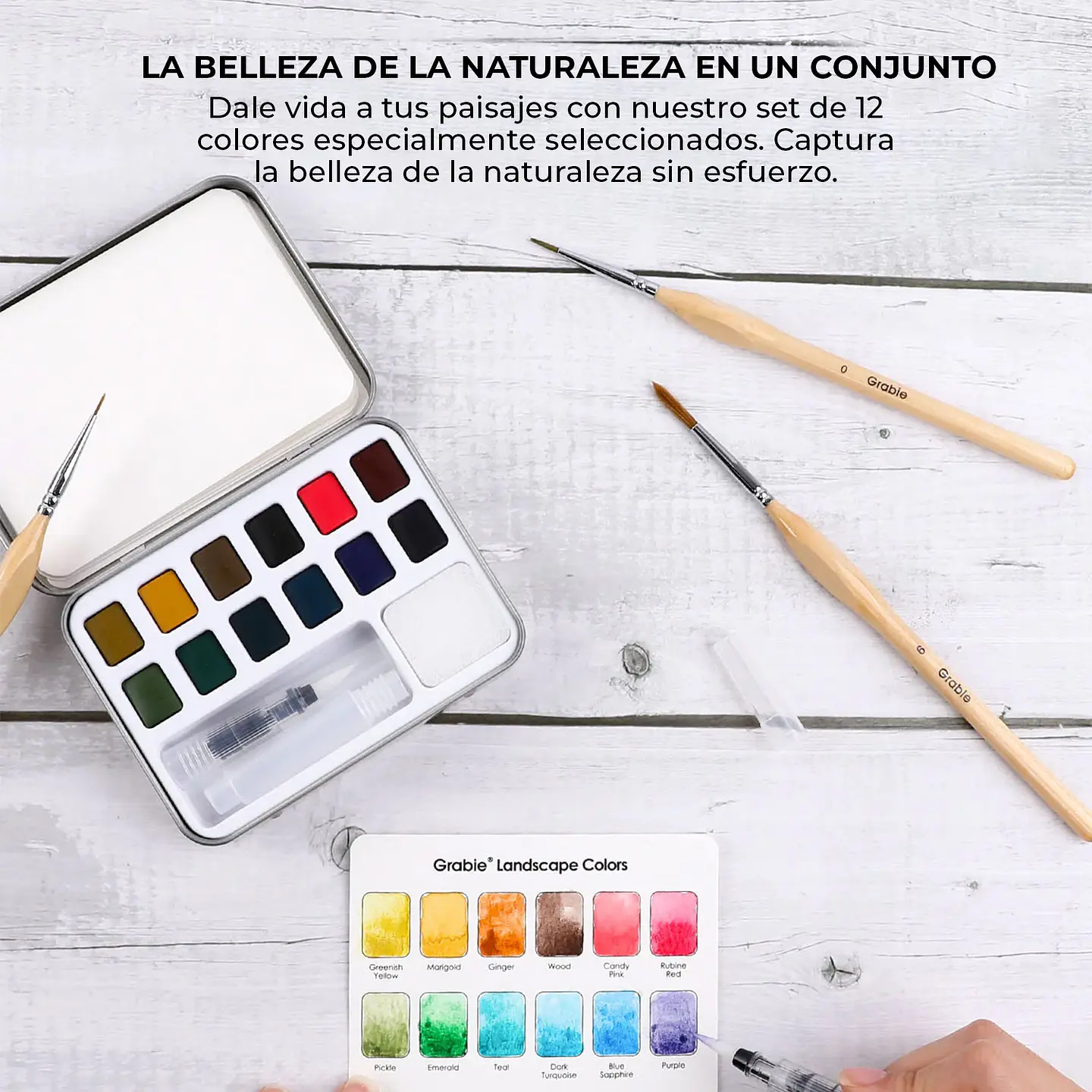 SET ACUARELA BOLSILLO 12 COLORES PAISAJE + PINCEL 5