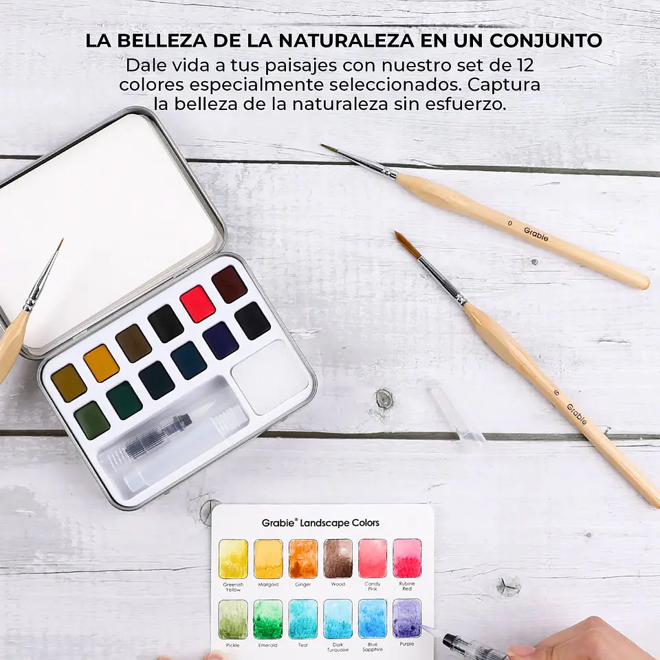 SET ACUARELA BOLSILLO 12 COLORES PAISAJE + PINCEL 5