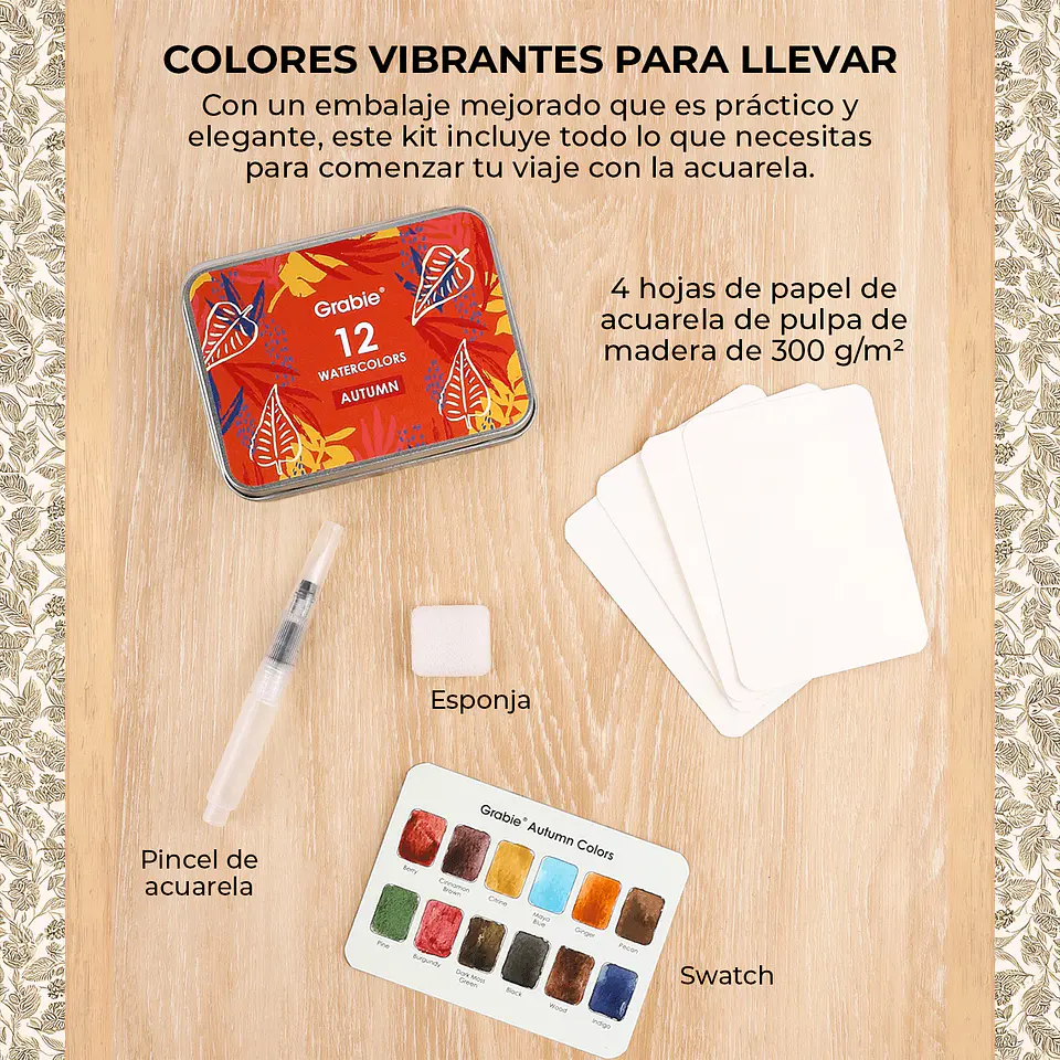 SET ACUARELA BOLSILLO 12 COLORES  OTOÑALES + PINCEL 8
