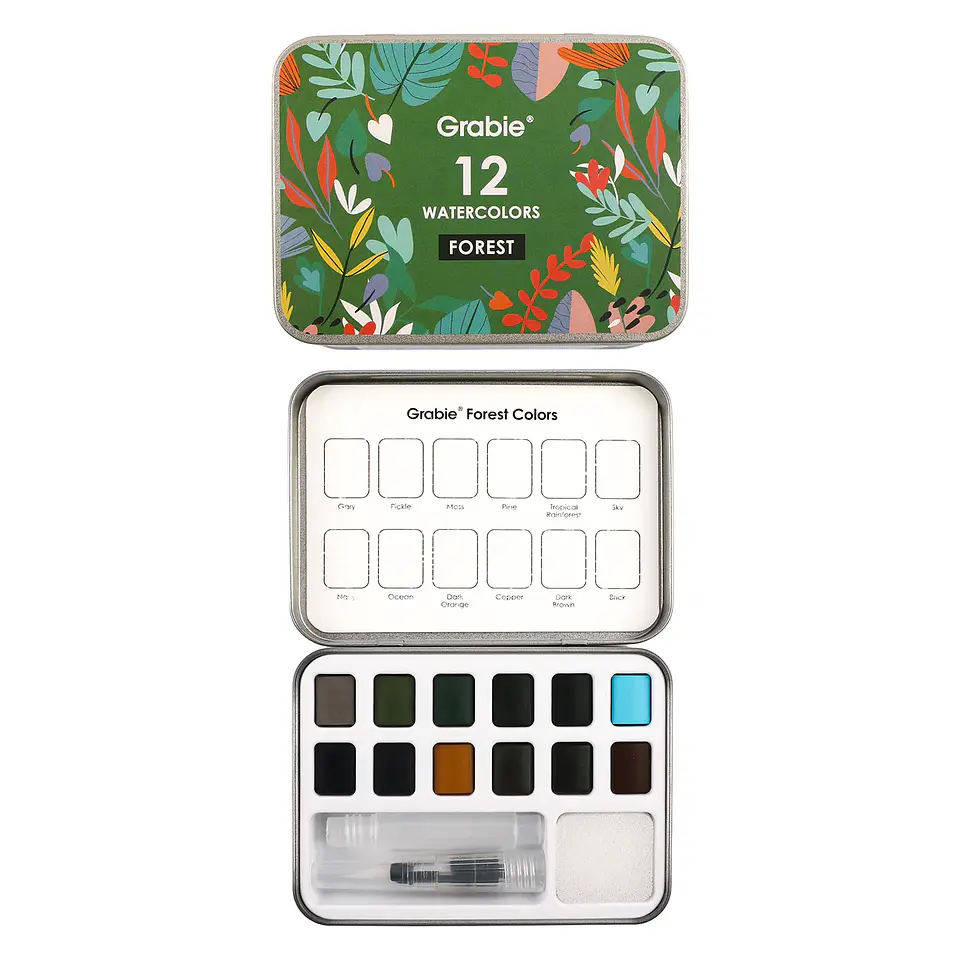 SET ACUARELA BOLSILLO 12 COLORES  BOSQUE + PINCEL  1