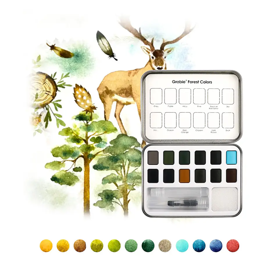 SET ACUARELA BOLSILLO 12 COLORES  BOSQUE + PINCEL  3